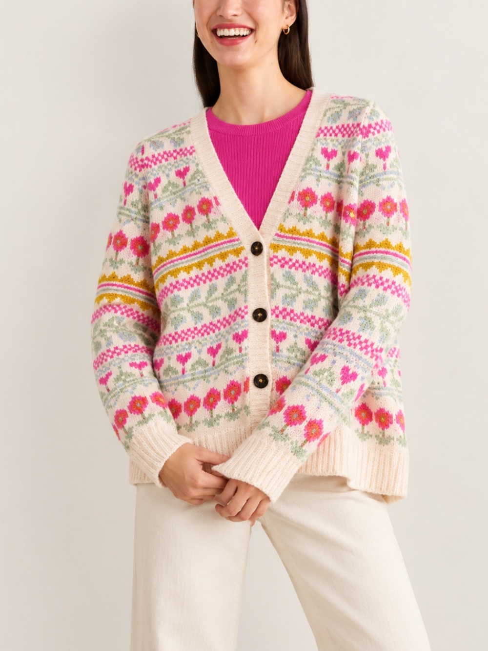 Boden Fluffy Fair Isle Cardigan Sweater